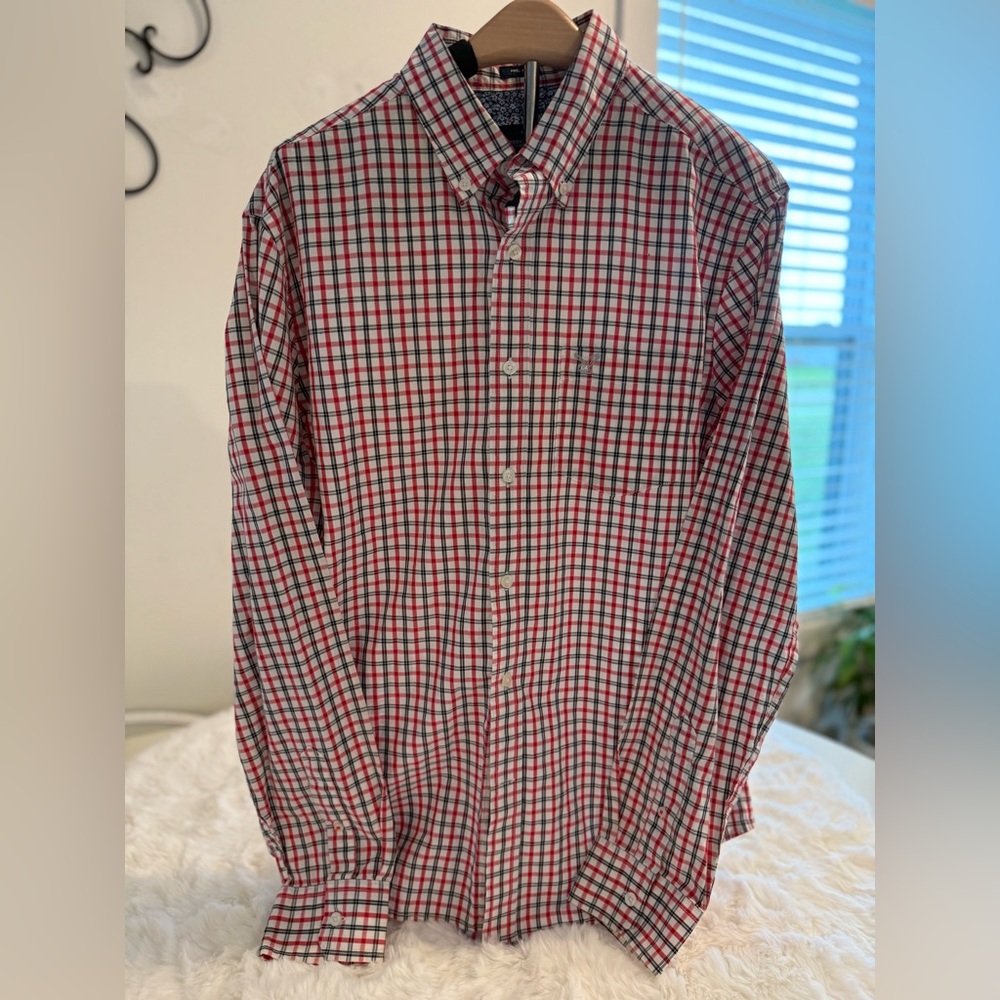 American Eagle | Men’s Plaid Button Down Shirt | Prep Fit Red Navy | Medium